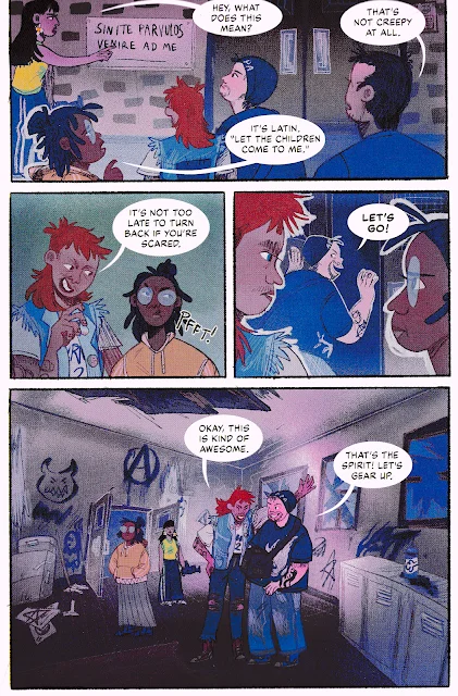 Illustration by Maya McKibbin from Haunted Canada Graphic Novel, Volume 3: Four Chilling Tales, written by Joel A. Sutherland Some young people enter a creepy, vandalized former asylum.